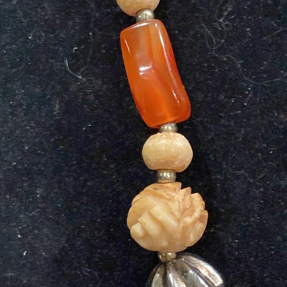 Carnelian and OrganicBeaded Necklace. Silver Tone Findings. No Clasp - Picture 3 of 10